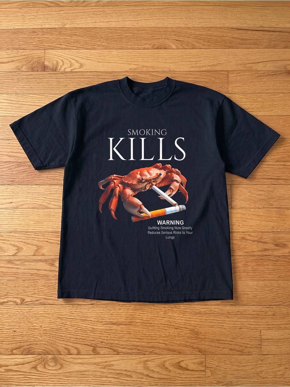 Smoking Kills Crab Graphic Tee Quirky Ironic Weirdcore Black T-Shirt